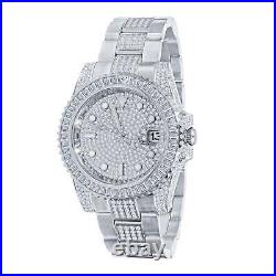 18K Solid Steel White Gold Baguette Simulated Diamonds WithDate 40 mm Men's Watch