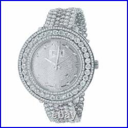 18K White Gold Finish Men's Real Diamond Dial Watch Custom Band Roman Numeral XL