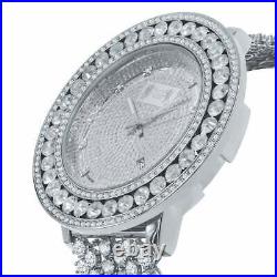 18K White Gold Finish Men's Real Diamond Dial Watch Custom Band Roman Numeral XL