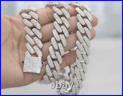 18MM 925 Sterling Silver Men's Iced Miami Cuban Link Chain Real Moissanite