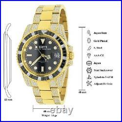 18k 2 Tone Gold Finish Stainless Steel 40mm Simulated Diamond Men's Watch WithDate