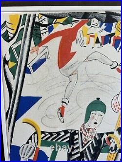 1930s Art Deco Style Modernism Skiing Ice Skater Giclee Print Canvas Painting