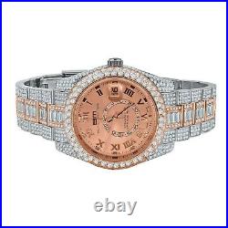 2 Tone Full Stainless Steel Rose Gold Finish Simulated Diamond Watch WithDate 42mm