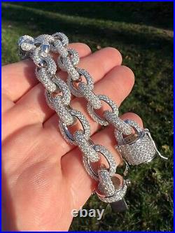 22ct VVS Moissanite Thick Rolo Link Iced Hip Hop Bracelet Pass Diamond Tester