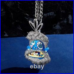 3AAA+ CZ Ice Out American Style Dripping Oil Pendant Necklace 20In Rope Chain