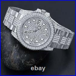 40mm Ice Out Steel White Gold Baguette Simulated Diamonds WithDate Men's Watch