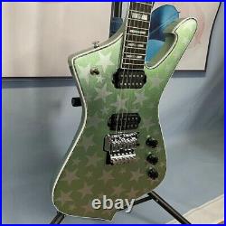 6-String Green Iceman Style Electric Guitar Black Hardware FR Bridge Open Pickup