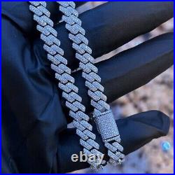 925Sterling Silver MOISSANITE Miami Cuban Link Prong Chain Iced Hip Hop Necklace