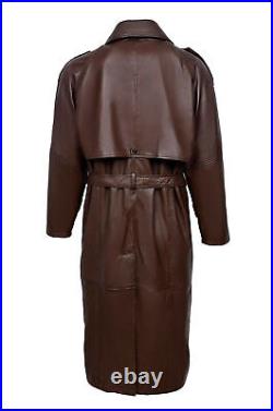 Authentic Luxury Men's Brown Leather Long Trench Coat 100% Pure Sheepskin Coat