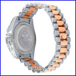 Baguette Full Steel 2 Tone Rose Gold Simulated Diamond Mens Watch 40mm WithDate