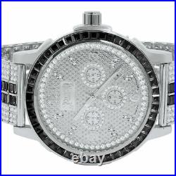 Black Onyx Custom Solid Steel Bezel Real Diamond Dial White Gold Band Men Watch