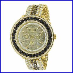 Black Onyx Real Genuine Diamond Men's Custom Watch 18K Yellow Gold Finish WithDate