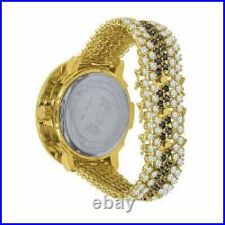Black Onyx Real Genuine Diamond Men's Custom Watch 18K Yellow Gold Finish WithDate