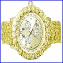 Canary Genuine Diamond Mens Yellow Gold Finish 6 Row Custom Band Ice House Watch