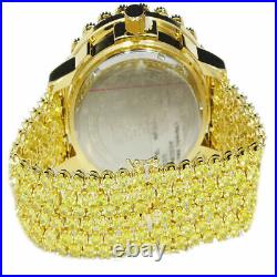 Canary Genuine Diamond Mens Yellow Gold Finish 6 Row Custom Band Ice House Watch