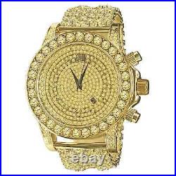 Canary Gold Tone Solitaire Simulate Diamond Custom Luxury Men's Watch 6 Row Band