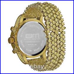 Canary Gold Tone Solitaire Simulate Diamond Custom Luxury Men's Watch 6 Row Band