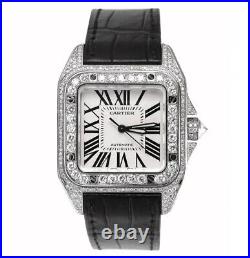 Cartier Santos 100 Stainless Steel Iced Out Watch W20073X8