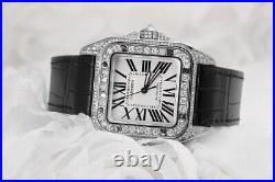 Cartier Santos 100 Stainless Steel Iced Out Watch W20073X8