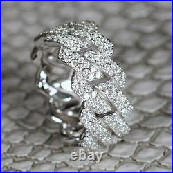 Cuban Style Iced Out White Moissnaite Studded Unisex Ring In 925 Sterling Silver
