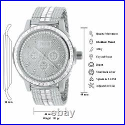 Custom Solid Steel Bezel Real Diamond Dial White Gold Tone Adjustable Band Watch