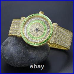Emerald Green Baguette Simulated Diamond 10 Row Custom Band Men's Watch