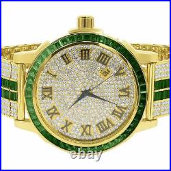 Emerald Green Roman Numeral Dial Simulate Diamond Solid Steel Bezel Custom Watch
