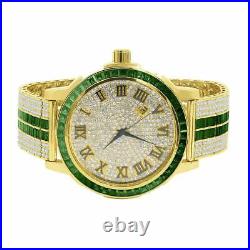 Emerald Green Roman Numeral Dial Simulate Diamond Solid Steel Bezel Custom Watch