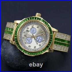 Emerald Green Solid Steel Baguette Cut Real Diamond Solitaire Bezel Gold Tone