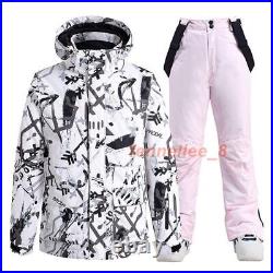 Fashion Men Women Ice Snow Suit Wear Snowboarding Ski Jackets + Strap Pants