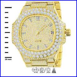 Full Ice Out Two Tone Gold Round Face bezel Stainless Steel Luxury Mens Watch