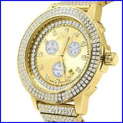 Full Stainless Steel Real Diamond Dial Gold Tone Finish Men's Watch WithDate 54mm