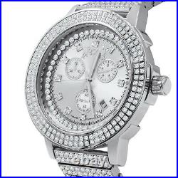 Full Stainless Steel White Gold Tone Real Diamonds Dial Men's Watch WithDate 54mm