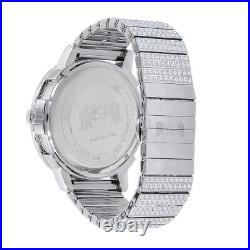 Full Stainless Steel White Gold Tone Real Diamonds Dial Men's Watch WithDate 54mm