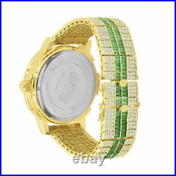Genuine Diamond Emerald Green Custom Solid Steel Bezel Adjustable Band Men Watch