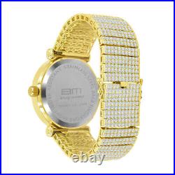 Genuine Diamond Solitaire Blue Sapphire Gold Finish 55 mm Custom Ice House Watch
