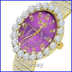 Genuine Diamond Solitaire Purple Amethyst Gold Finish Custom IceHouse Watch 55mm