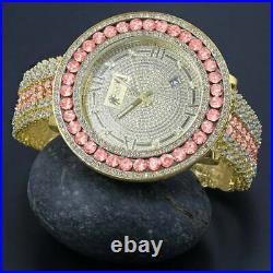 Gold Tone Big Face Multi Color Cz Men's Custom Band Removable Bezel Luxury Watch
