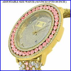 Gold Tone Big Face Multi Color Cz Men's Custom Band Removable Bezel Luxury Watch
