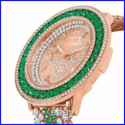 Green Solitaire XXl Face Simulated Diamond 18K Rose Gold Tone WithDate Watch New