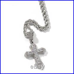 Hip Hop Style Heavy Cross Necklace Fully Iced Out Cross Pendant For Men In Silve