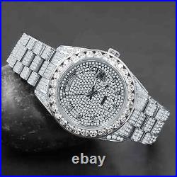 Hip Hop Watch Roman Dial ice out Automatic Bust Down Steel White Gold 40 mm Men