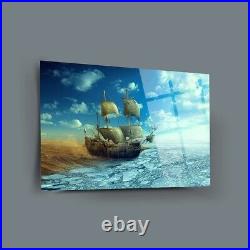 Ice And Desert Ship Tempered Glass Wall Art, Fade Proof Home Decor Wall Art