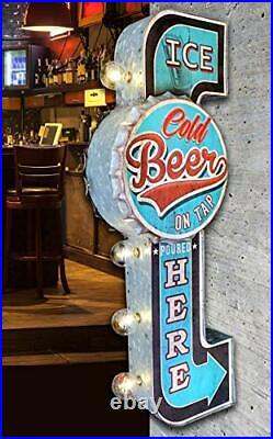 Ice Cold Beer On Tap Poured Here LED Bar Sign Large 25 Double Sided Blue Sig
