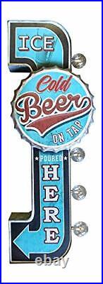 Ice Cold Beer On Tap Poured Here LED Bar Sign Large 25 Double Sided Blue Sig
