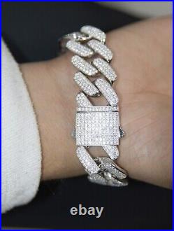 Iced Cubic Zirconia Out Men's Real Miami Cuban Link 925 Sterling Silver Bracelet