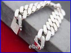 Iced Cubic Zirconia Out Men's Real Miami Cuban Link 925 Sterling Silver Bracelet