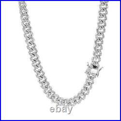 Iced Miami Cuban 10MM Silver Finish Round Big Stone Sparkling CZ Necklace 20in