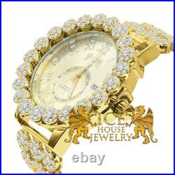 Icy New Roman Face Gold Finish XL 55mm Genuine Diamond Watch Custom Band & Dial