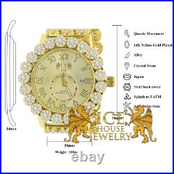Icy New Roman Face Gold Finish XL 55mm Genuine Diamond Watch Custom Band & Dial